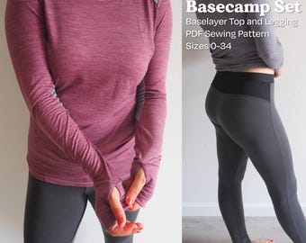 Basecamp Set - PDF Sewing Pattern, Size Inclusive 0-34, merino wool baselayers, plus size activewear, MYOG, knit hiking or running top