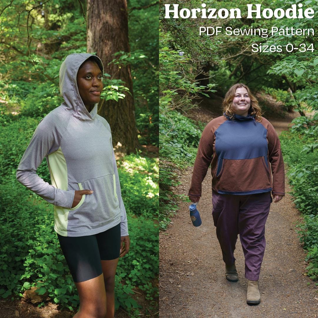 Horizon Hoodie - PDF Sewing Pattern, Size Inclusive 0-34, Grid