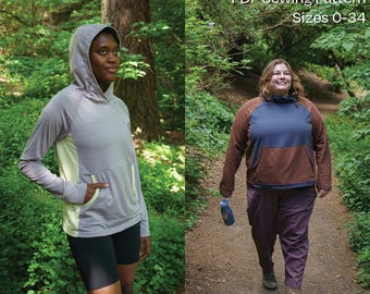 Horizon Hoodie - PDF Sewing Pattern, Size Inclusive 0-34, grid fleece, sun hoodie, plus size activewear, MYOG, backpacking, climbing hoody