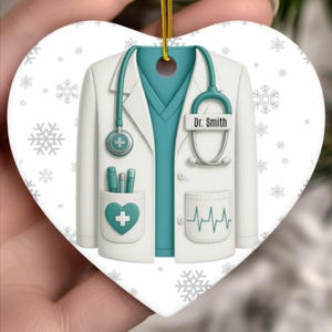 Décoration de Noël de docteur, cadeau médical personnalisé, décoration de la côte blanche, décoration de vacances de travailleur de la santé, cadeau d&#39;infirmière, cadeau de médecin