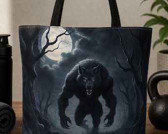 Werewolf Halloween Tote Bag, Scary Wolf Stalking, Trick or Treat, Gothic Halloween Bag, Spooky Halloween, Halloween Tote, Werewolf Tote