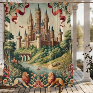 Medieval Castle Fantasy Blanket, Wizard School Throw for Book Lovers, YA Fantasy Home Decor, Cozy Gift for Readers, castlecore gift
