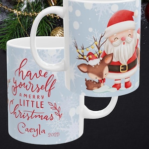 Personalized Christmas Mug, Santa and Reindeer Merry Christmas Custom Gift, 2025 Keepsake, Coworker Bestie Gift, Custom name, Gift for Mom