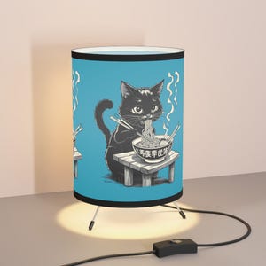 Ramen Cat Tripod Lamp, Home Decor, Table Lamp, Housewarming Gift, Bestie Gift, Black Cat Lamp, Home Decor Lighting, Tripod Lamp