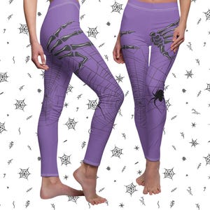 Halloween Leggings, Skeleton Hand Holding a Spider, Spooky Yoga Pilates Pants, Women&#39;s Gift for Bestie, Spider Print Casual Leggings, Gothic