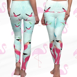 Flamingo Leggings, Yoga Pants, Tropical Pilates Pants, Running Leggings, Summer Athleisure, Flamingos, Flying Flamingos Legging, Trending