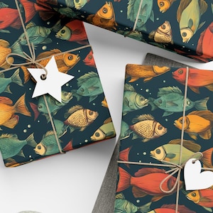 Boho Fish wrapping paper, Tropical fish gift paper, Father's Day, Birthdays, Anniversary's gift, Cute Fish paper, fishing gift, Marine lover