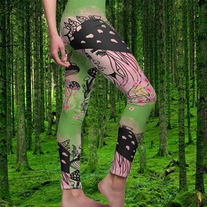 French Cottagecore Leggings - Women&#39;s Cut & Sew Casual Leggings, Yoga Pants, Pilates Leggings, Running Pants, Watercolor and Ink Leggings,