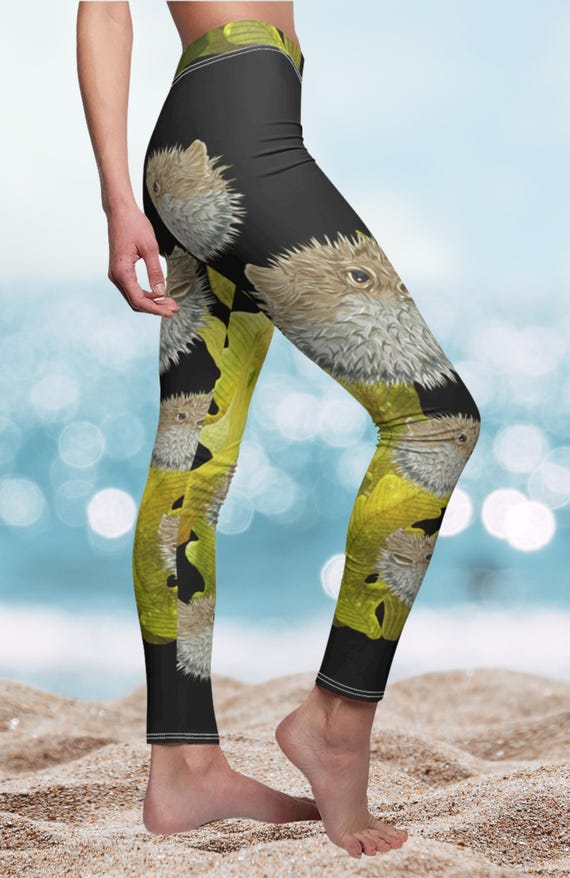 Yoga Leggings, Cute Puffer Fish and Kelp Design, Trending Fishing