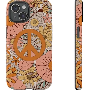 Groovy Peace Sign & Flowers Phone Case for iPhone 15/16 Pro Max - Tough, Shock-Absorbing Design for Retro Lovers, Perfect Gift Idea