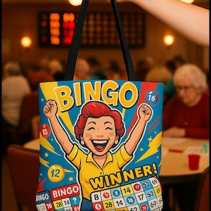 Funny Bingo Tote Bag for Red Haired Bingo Winner, Perfect Bingo Lover Gift, Mothers Day Bag, Retro Style, Bingo Dauber Bag, Water Bottle