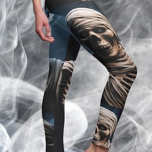 Women&#39;s Leggings, Terrifying Mummy Design, Funny Halloween Yoga Pants, Haunted House Costume, Biking Party Apparel, Running Leggings