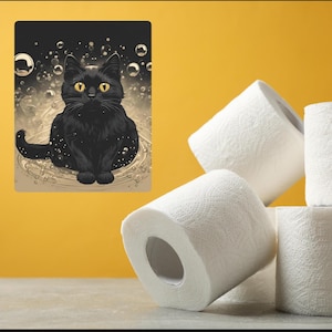 Schwarze Katze Badezimmer Wanddekor, schwarze Katze Kunst, Katzen Liebhaber Geschenk, rustikale Wohnkultur, Wand Kunst Badezimmer Schild, Metal Art, niedliches Housewarming Geschenk
