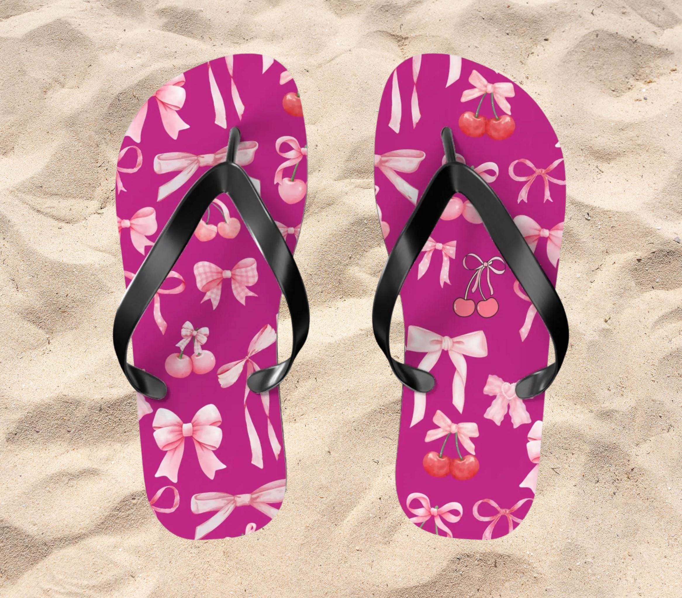 靴 GRAPE BROWN-PINK DETACHABLE BOW FLIPFLOP Flip Flops, Pink Bows & Cherry Coquette Vacation Shoes