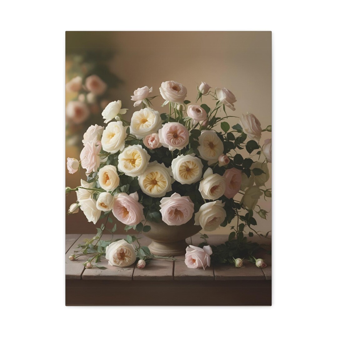 English Roses Bouquet, Cottagecore Decor, Pink Floral Wall Art, Rose ...