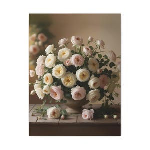 English Roses Bouquet, Cottagecore Decor, Pink Floral Wall Art, Rose Canvas Print, Floral Wall Art, Canvas Rose Art, Botanical wall decor