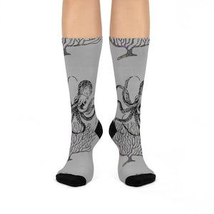 Octopus Crew Socks, Sea Coral Patterned Sox, Ocean Lover Gift, Fun Underwater Vibes Accessories, Colorful Marine Life Clothing