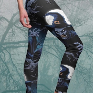 Scary Witch Leggings, Gothic Witch Halloween Yoga Pants, Castlecore Aesthetic Running Biking Leggings