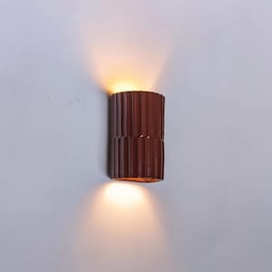 Burgundy Fluted Ceramic Wall Sconce - Bordeaux Up Down Wall Light - Dark red wall lamp