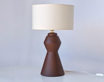 Handmade ceramic table lamp rustic mid century desk lamp for bedroom | bedside lamp made of clay with brown colour