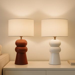 Lampe de table faite main pour chambre à coucher | Lampe de chevet artisanale en céramique blanche ou brune