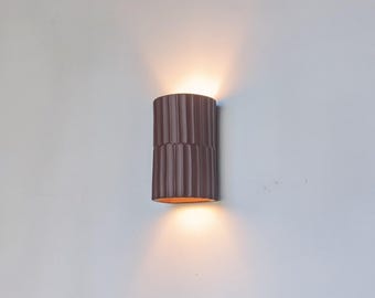 Handmade Ceramic Cylinder Wall Sconce - Dark Brown Light Fixture