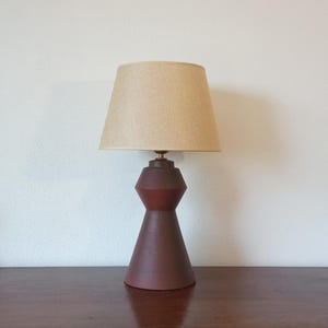 Ceramic Table lamp handmade rustic lamp mid century geometric shape desk lamp for bedroom | bedside lamp made of clay with brown colour