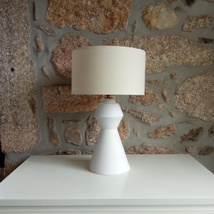 Handmade White Ceramic Table Lamp: Sculptural Cylinder Lampshade