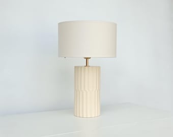 Handmade Ceramic Bedside Lamp – Modern Beige Cylinder Table Lamp