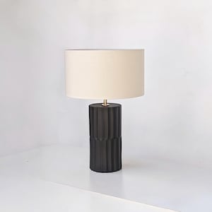 Handmade Cylinder table lamp - Modern bedside lamp - Ceramic lamp base black - Unique Pottery Lighting image 2