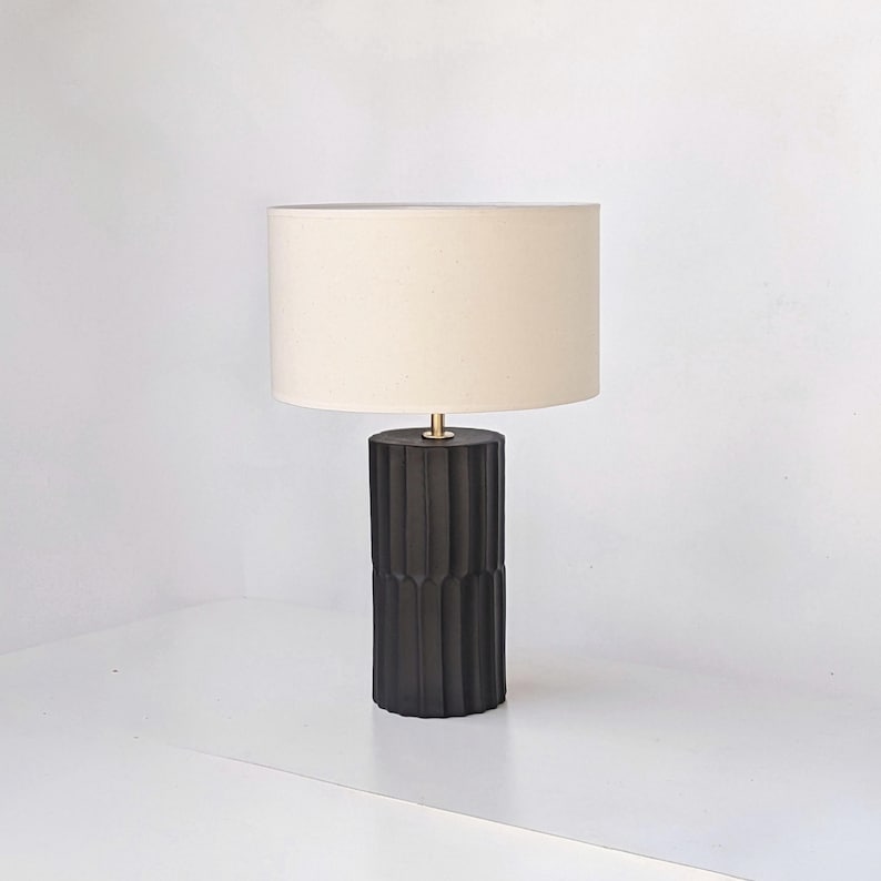 Handmade Cylinder table lamp - Modern bedside lamp - Ceramic lamp base black - Unique Pottery Lighting image 2