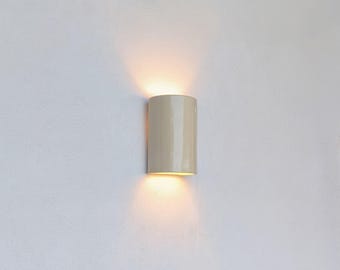 Wall light handamde ceramic sconce minimalist beige | cylinder wall lamp smooth texture | wall sconce ceramic light up and down