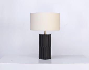 Handmade Cylinder table lamp - Modern bedside lamp - Ceramic lamp base black - Unique Pottery Lighting