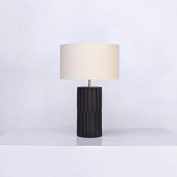 Handmade Cylinder table lamp - Modern bedside lamp - Ceramic lamp base black - Unique Pottery Lighting