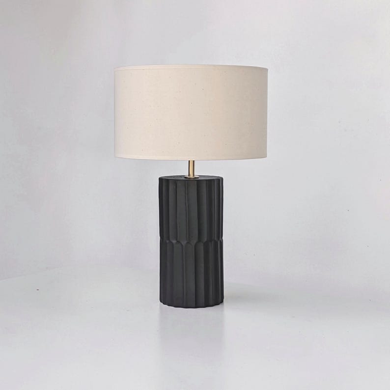 Handmade Cylinder table lamp - Modern bedside lamp - Ceramic lamp base black - Unique Pottery Lighting image 3