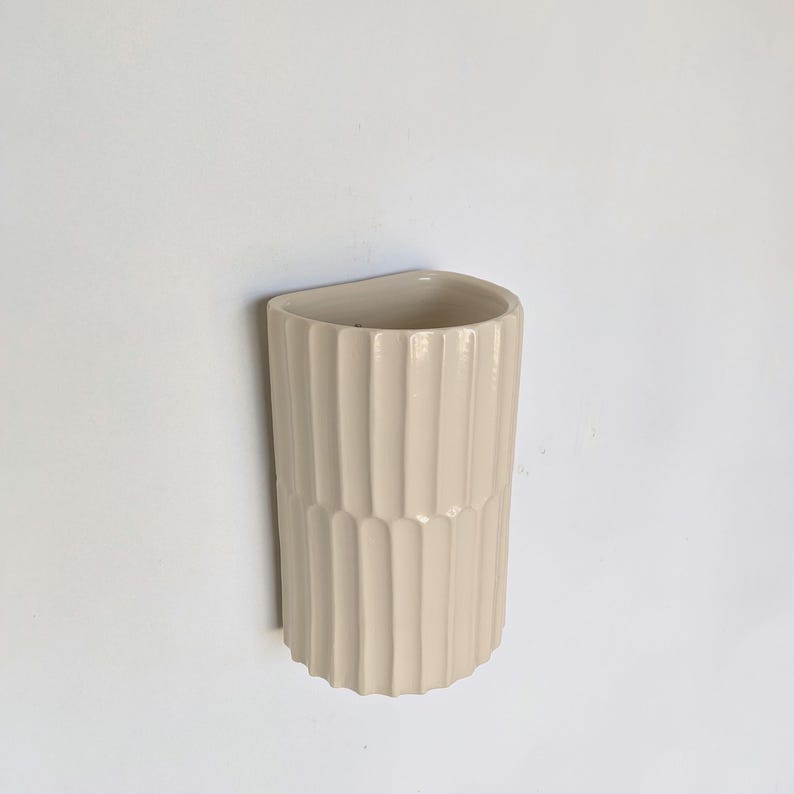 Handmade Ceramic Wall Sconce, Textured Cylinder wall Light Beige, Up and down light fixture image 7