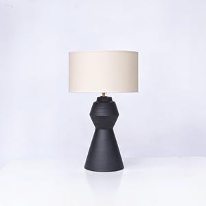 Handmade Ceramic Table Lamp | Rustic matte black Mid Century Desk Lamp | Characoal grey lamp