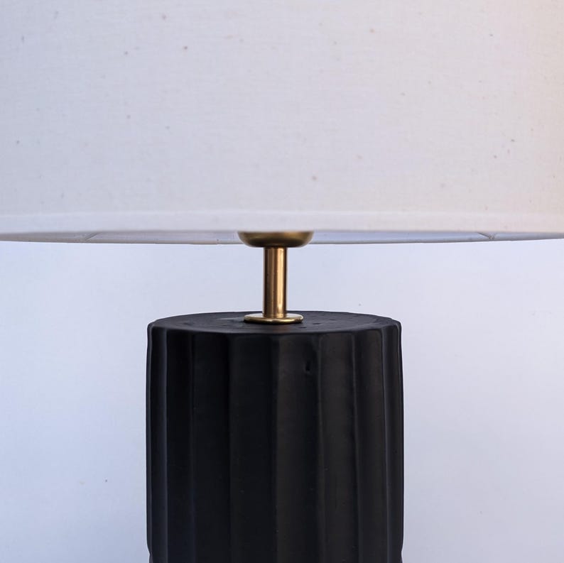Handmade Cylinder table lamp - Modern bedside lamp - Ceramic lamp base black - Unique Pottery Lighting image 4