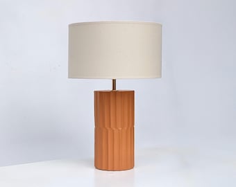 Terracotta table lamp - Modern ceramic bedside lamp base handmade - Minimalist cylinder Nightstand lamp