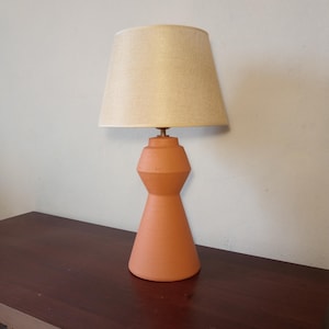 Terracotta table lamp handmade bedside lamp angular shape clay bedside lamp pottery night light modern lampshade