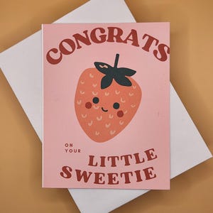 Carte Félicitations pour votre petite chérie - bébé - nouveau-né - baby shower - fraise - rose