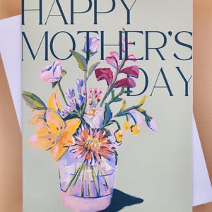 Carte Joyeuse fête des mères - Maman - Fleurs - Bouquet - Vert