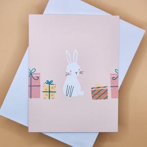 Carte de fête d'anniversaire - carte d'anniversaire - mignon lapin blanc - cadeaux - cadeaux - carte de vœux