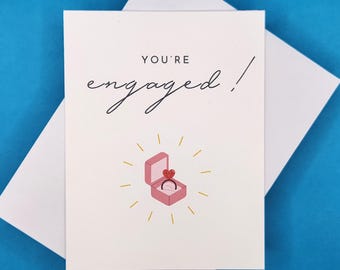 You're Engaged! Card - Engagement Ring - Pink & White - Engagement Card