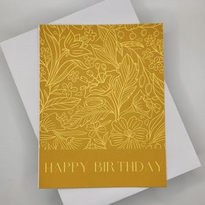 Carte de joyeux anniversaire - Floral - Fleurs - Jaune - Or