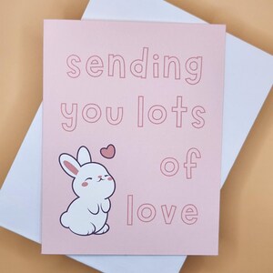 Nous vous envoyons beaucoup d'amour - Carte de voeux - Lapin - Lapin - Coeur - Saint-Valentin - Anniversaire - Je pense à vous