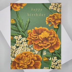 Carte de joyeux anniversaire - souci - octobre carte de fleur de naissance - automne - automne
