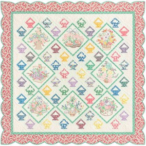 Pretty In Pink Quilt Kit featuring Baskets of Blooms 1930s Fabric