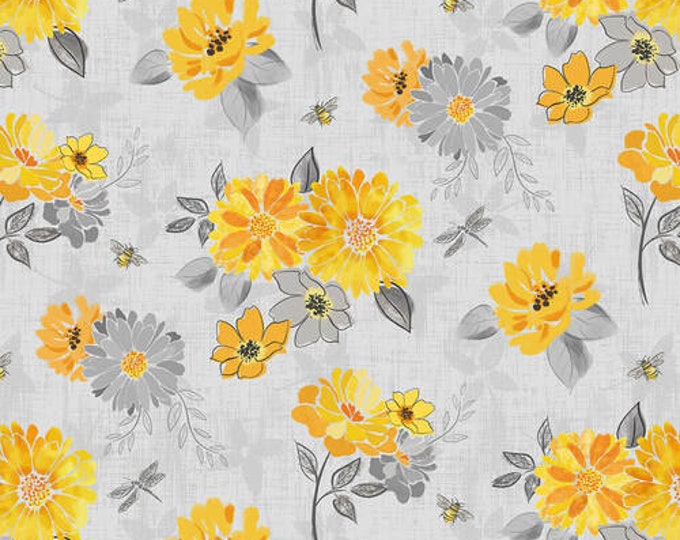 Mellow Yellow Lt Gray Large Floral