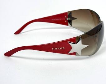 Y2K PRADA CHROME STAR Sunglasses in Red Vintage Sunglasses Prada